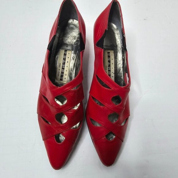 Vintage 90s Cherry Red Cut Out Party Heals New York Transit size 7 Leather - Picture 2 of 13
